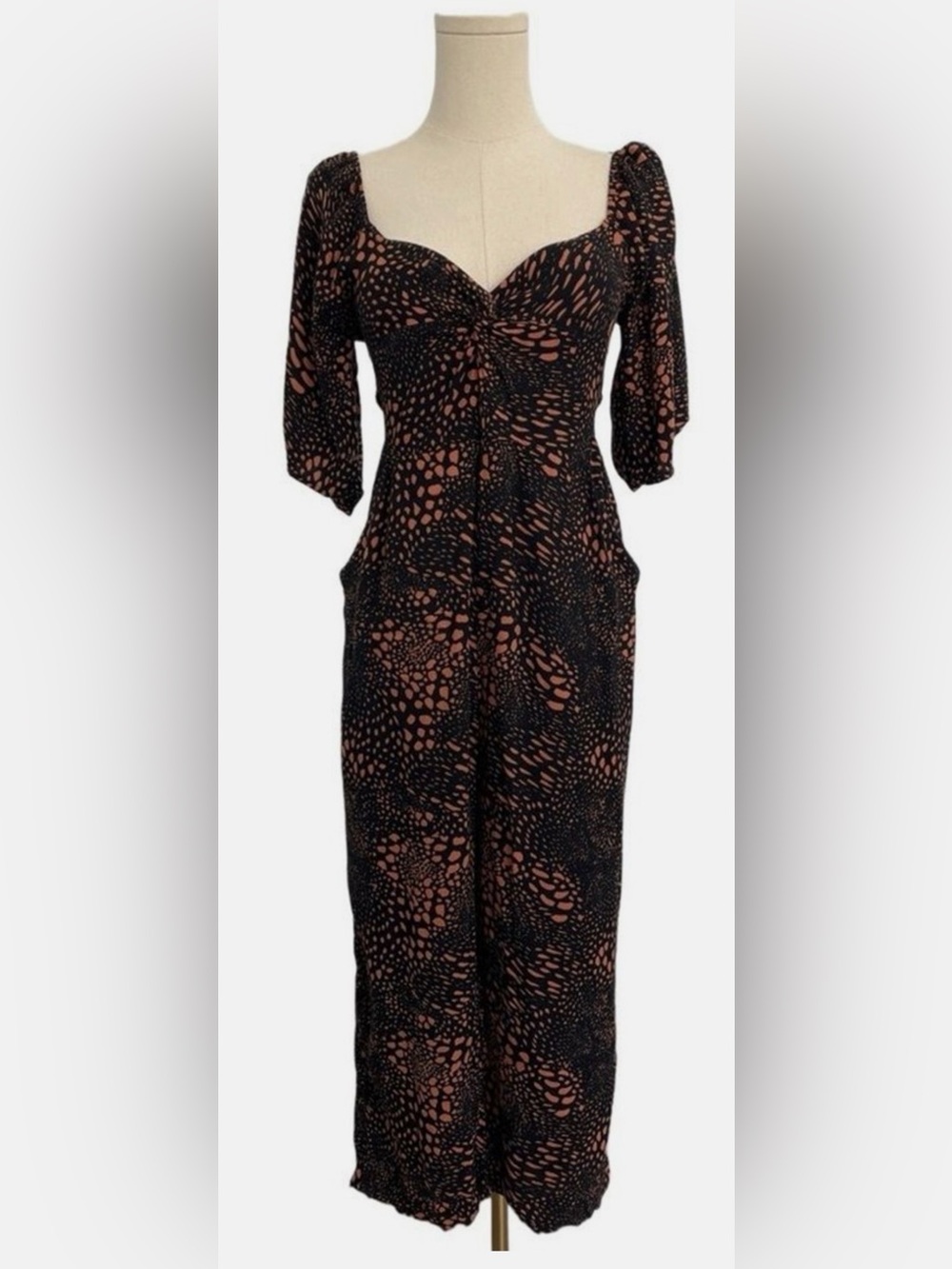 saltwater LUXE Black Jumpsuit with Brown Abstract Spot Print